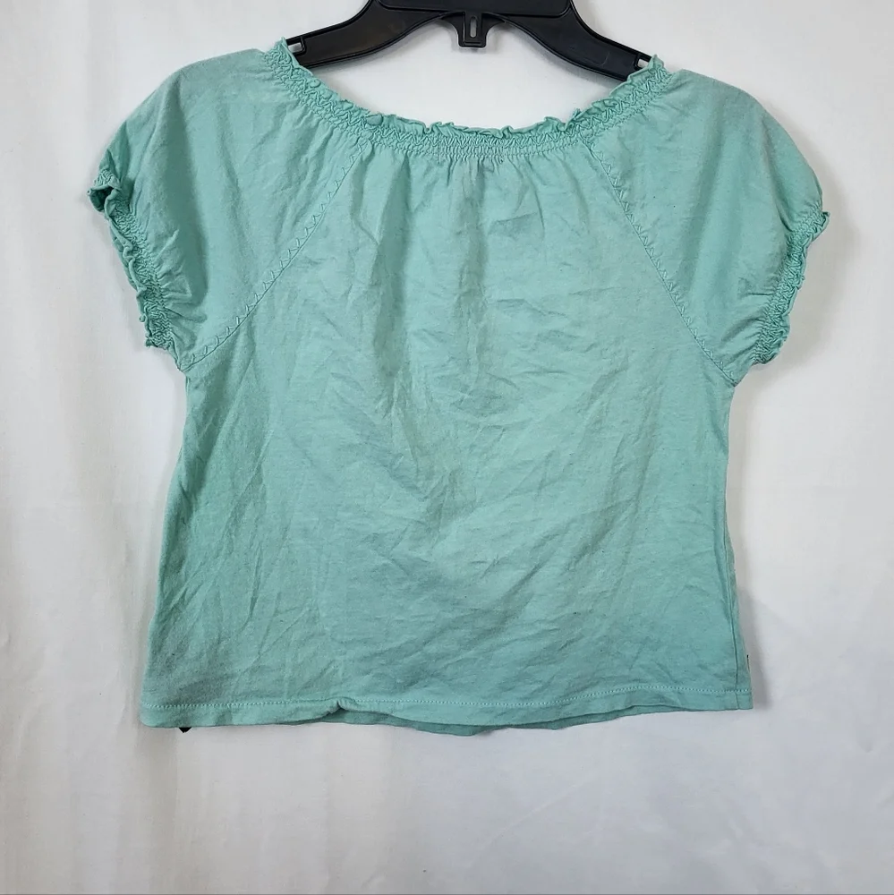 Ralph Lauren Girls Mint Green Ruffled Neck Puff Sleeve Peasant Blouse 4T Vintage